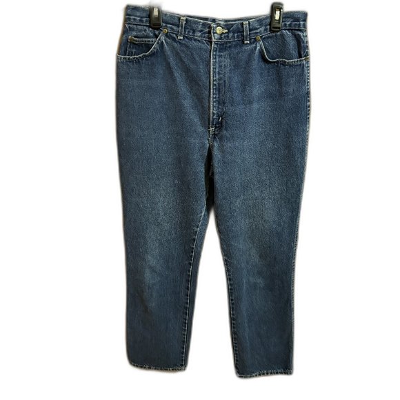Vintage Chic Dark‎ Denim Mom Jeans High Waist Straight Leg Women’s 34 - Picture 1 of 15